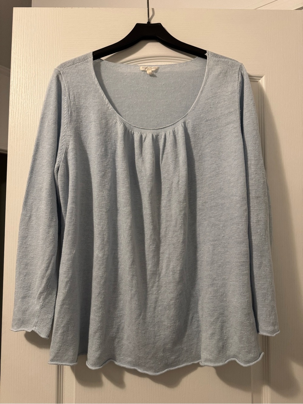 Eileen Fisher 100% linen Light Blue Scoop Neck Long Sleeve Women's Top